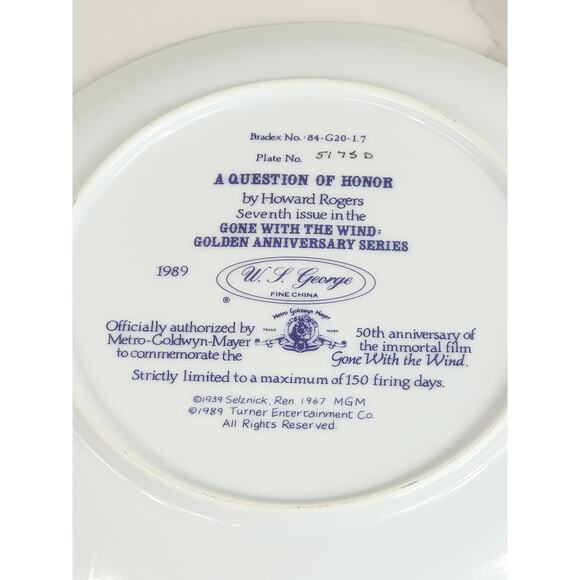 A Question Of Honor Gone With The Wind Year 1989 Fine China 8 1/2" Plate Vtg - Picture 11 of 12